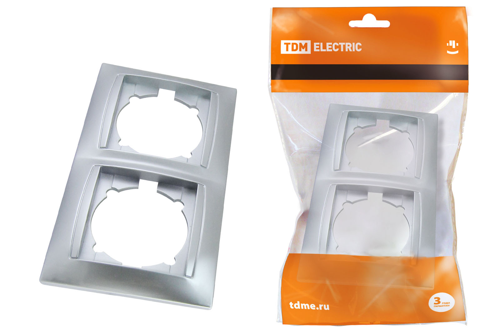 Рамка 2-х постовая горизонтальная серебр. металлик Лама