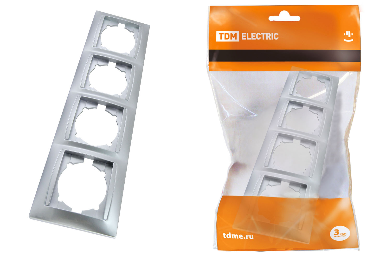 Рамка 4-х постовая вертикальная серебр. металлик Лама