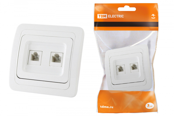 Розетка компьютерная RJ-45 + TФ (RJ-11) белая Валдай